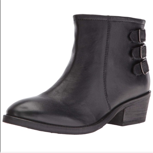 Black Leather Distressed Triple Buckle Ankle Boots - Picture 8 of 8